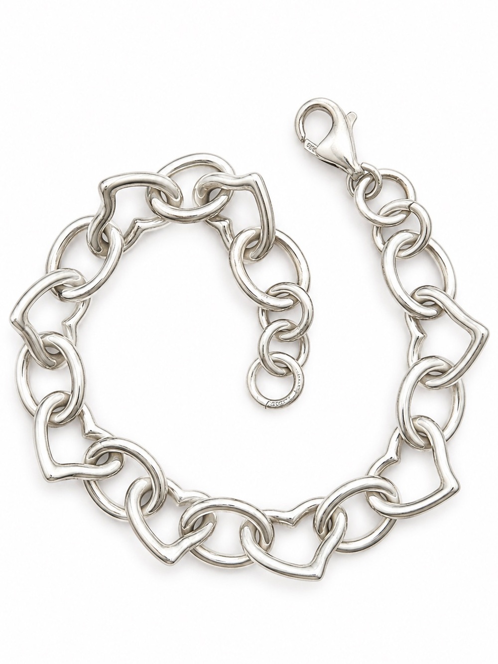 Sterling Silver Vintage Chunky Heart Link Charm Bracelet